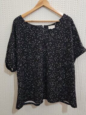 Melloday Plus Size Black Confetti Dot Blouse 3X Short Sleeve Top Blouse